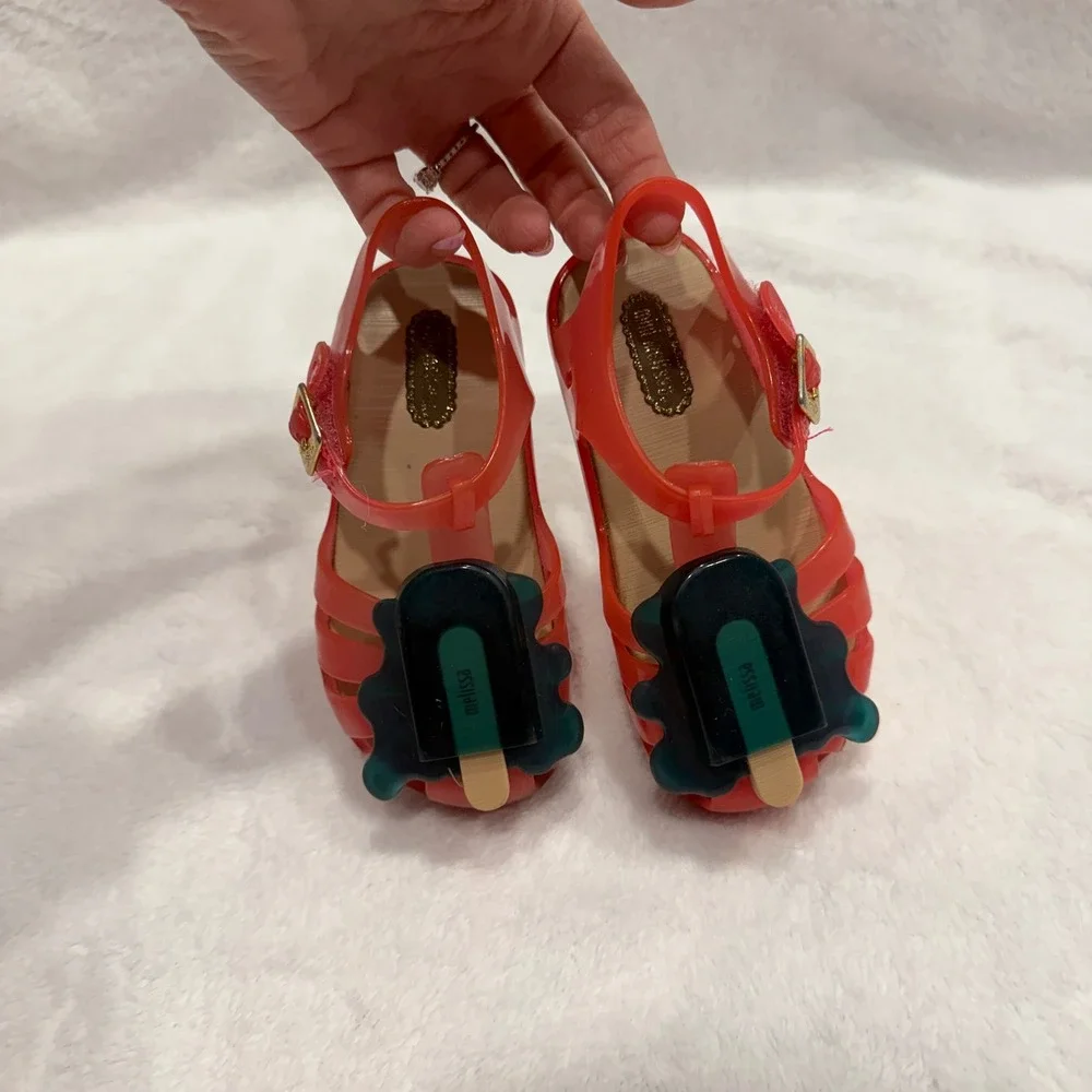 Mini Melissa Red Jelly Sandals‎ Popsicle Charm Buckle Strap Kids Size 8